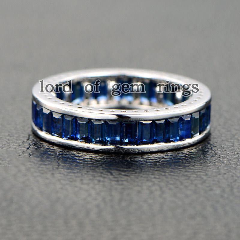 Channel-Set Emerald Cut Blue Sapphire September Birthstone Band in 14K Gold - Lord of Gem Rings