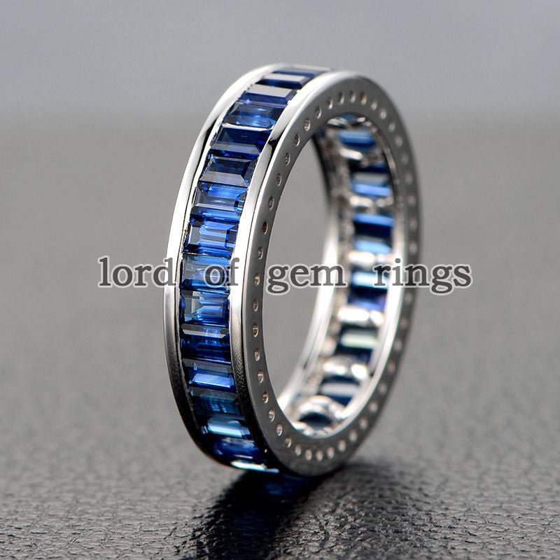 Channel-Set Emerald Cut Blue Sapphire September Birthstone Band in 14K Gold - Lord of Gem Rings