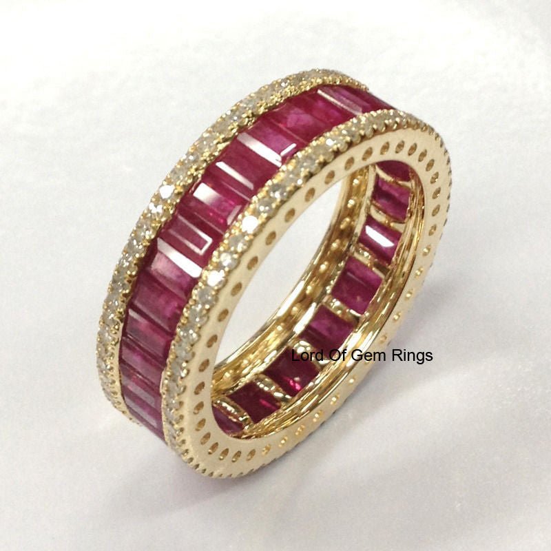 Channel Set Natural Ruby Diamond Eternity Band 14K Yellow Gold - Lord of Gem Rings