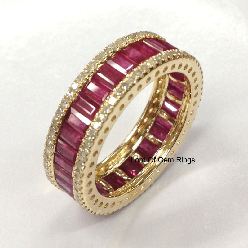 Channel Set Natural Ruby Diamond Eternity Band Anniversary Ring