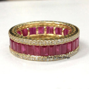 Channel Set Natural Ruby Diamond Eternity Band 14K Yellow Gold - Lord of Gem Rings