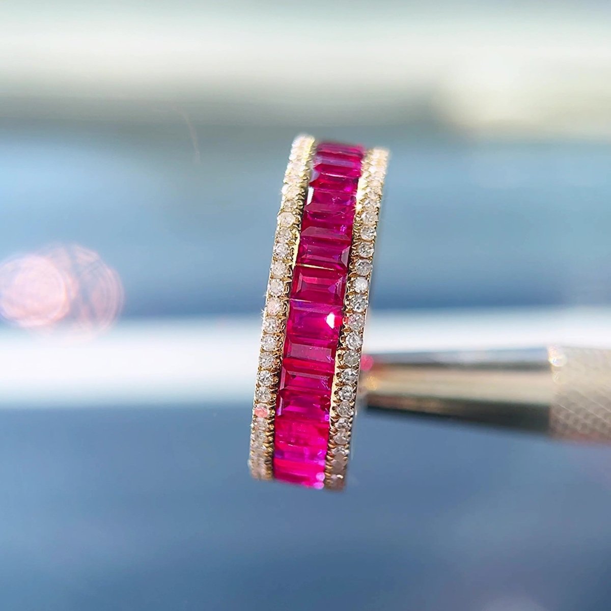 Channel Set Natural Ruby Diamond Eternity Band 14K Yellow Gold - Lord of Gem Rings