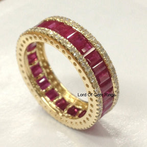 Channel Set Natural Ruby Diamond Eternity Band 14K Yellow Gold - Lord of Gem Rings