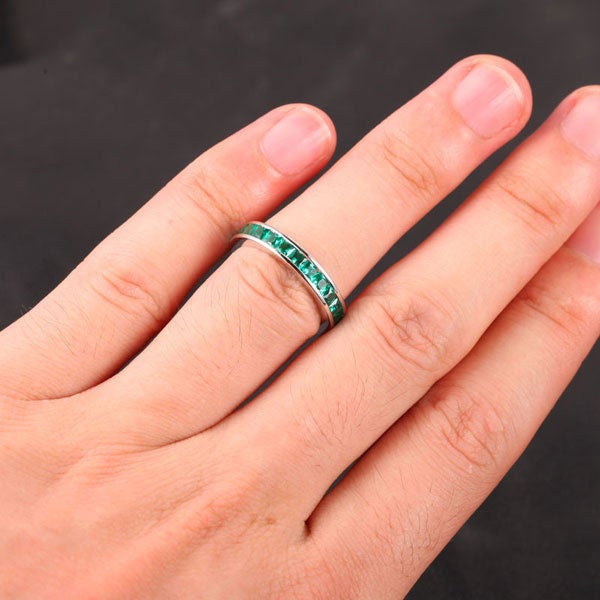 Channel Set Princess Cut Emerald Full Eternity May Birthstone Band - Lord of Gem Rings