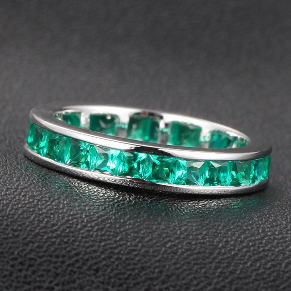 Channel Set Princess Cut Emerald Full Eternity May Birthstone Band - Lord of Gem Rings