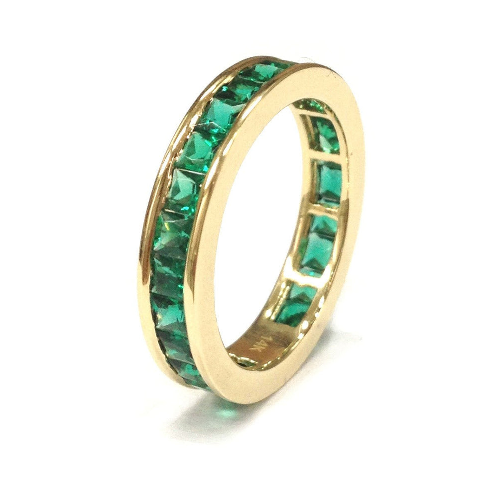 Channel Set Princess Cut Emerald Full Eternity May Birthstone Band