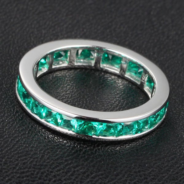 Channel Set Princess Cut Emerald Full Eternity May Birthstone Band - Lord of Gem Rings