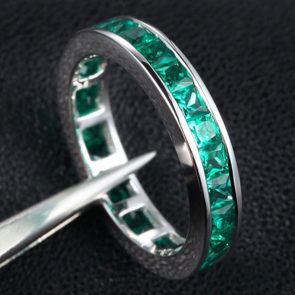 Channel Set Princess Cut Emerald Full Eternity May Birthstone Band - Lord of Gem Rings