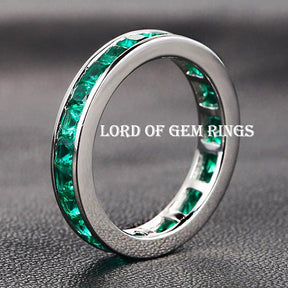 Channel Set Princess Cut Emerald Full Eternity May Birthstone Band - Lord of Gem Rings