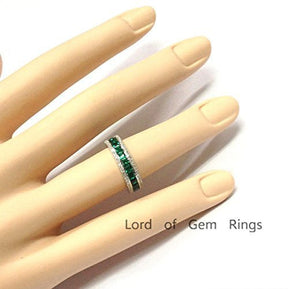 Channel-Set Princess Emerald Diamond May Birthstone Band in White Gold - Lord of Gem Rings