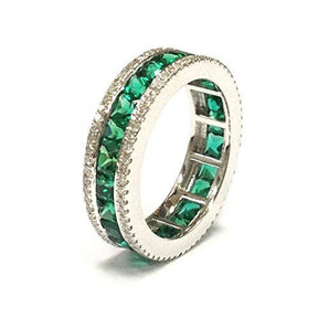 Channel-Set Princess Emerald Diamond May Birthstone Band in White Gold - Lord of Gem Rings