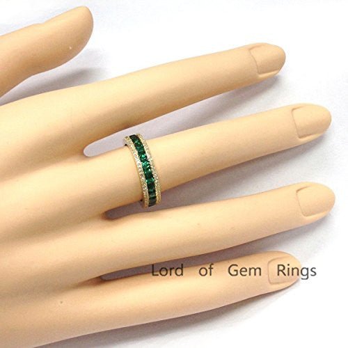 Channel-Set Princess Emerald Diamond May Birthstone Band in Yellow Gold - Lord of Gem Rings