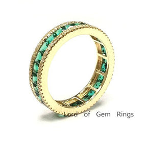 Channel-Set Princess Emerald Diamond May Birthstone Band in Yellow Gold - Lord of Gem Rings