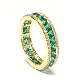 Channel-Set Princess Emerald Diamond May Birthstone Band in Yellow Gold - Lord of Gem Rings