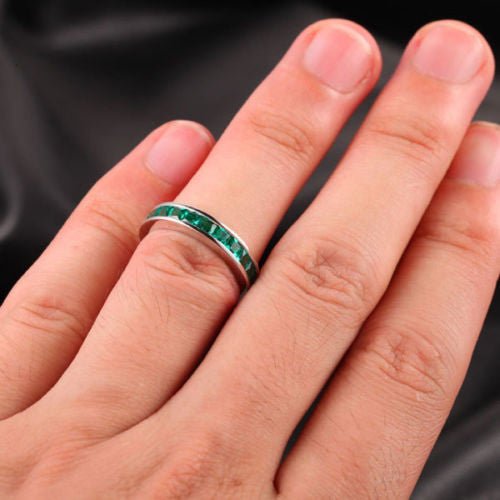 Channel-Set Princess Emerald Half Eternity May Birthstone Band - Lord of Gem Rings