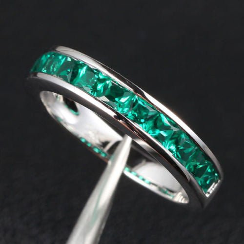 Channel-Set Princess Emerald Half Eternity May Birthstone Band - Lord of Gem Rings