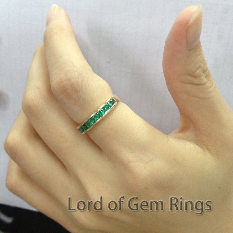 Channel-Set Princess Emerald Half Eternity May Birthstone Band - Lord of Gem Rings