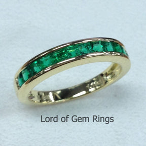 Channel-Set Princess Emerald Half Eternity May Birthstone Band - Lord of Gem Rings