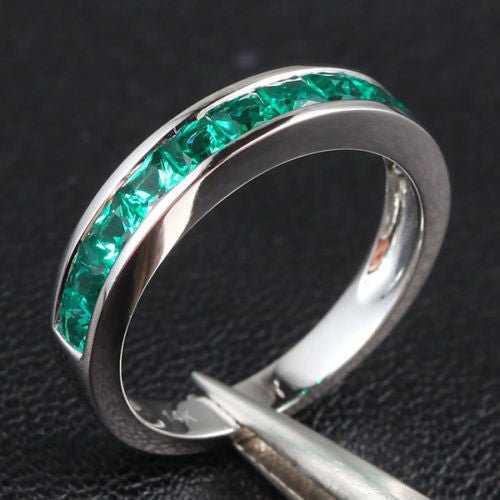 Channel-Set Princess Emerald Half Eternity May Birthstone Band - Lord of Gem Rings