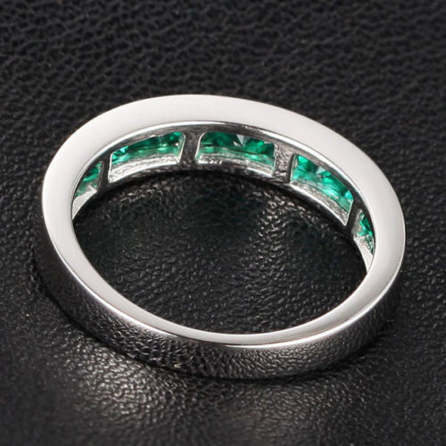 Channel-Set Princess Emerald Half Eternity May Birthstone Band - Lord of Gem Rings