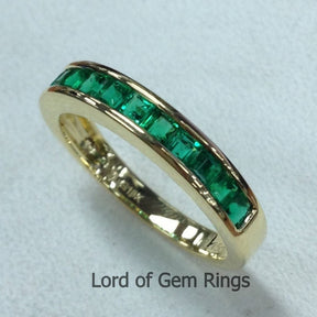 Channel-Set Princess Emerald Half Eternity May Birthstone Band - Lord of Gem Rings