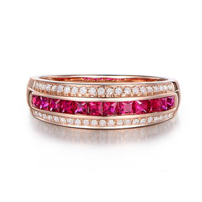 Channel-Set Princess Ruby Diamond Railway July Birthstone Band 18K Gold - Lord of Gem Rings