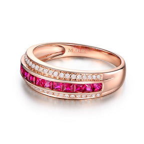 Channel-Set Princess Ruby Diamond Railway July Birthstone Band 18K Gold - Lord of Gem Rings