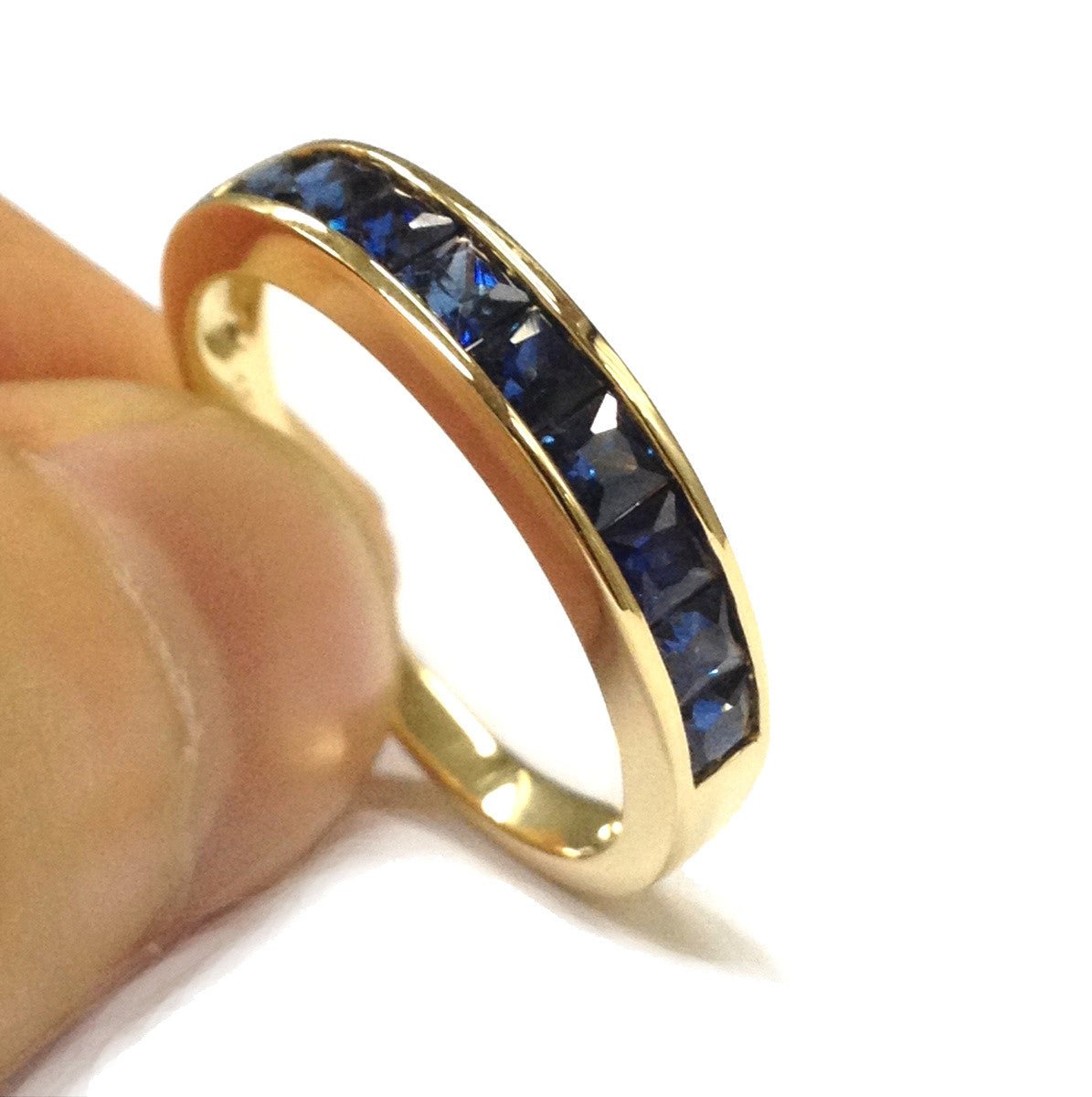 Channel-Set Princess Sapphire Half Eternity September Birthstone Band in 18K Yellow Gold - Lord of Gem Rings