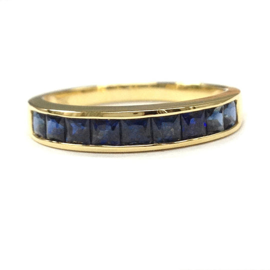 Channel-Set Princess Sapphire Half Eternity September Birthstone Band in 18K Yellow Gold