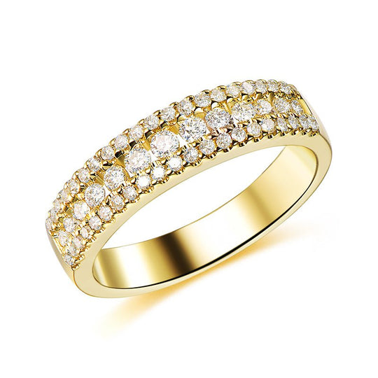 Channel Set Triple Row Diamond Wedding Band Half Eternity