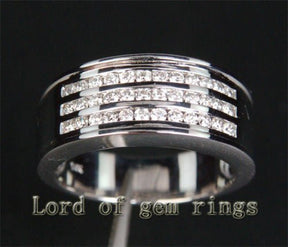 Channel Set Triple Row Diamond Wedding Band Men Ring (.65ctw) - Lord of Gem Rings