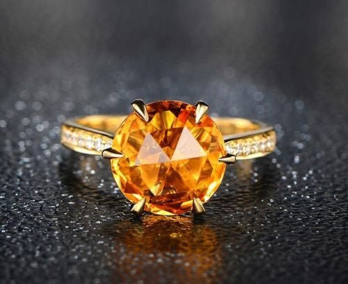 Citrine Diamond Engagement Ring 18k Yellow Gold - Lord of Gem Rings