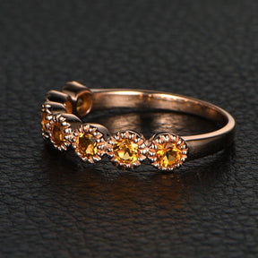 Citrine Wedding Band Half Eternity Anniversary Ring 14K Rose Gold 3mm Round - Lord of Gem Rings