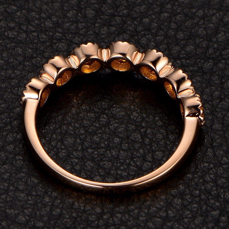 Citrine Wedding Band Half Eternity Anniversary Ring 14K Rose Gold 3mm Round - Lord of Gem Rings