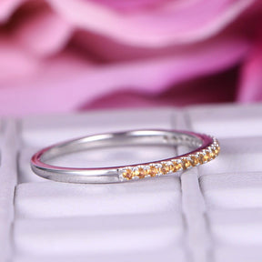 Citrine Wedding Band Half Eternity Anniversary Ring 14K White Gold - Lord of Gem Rings