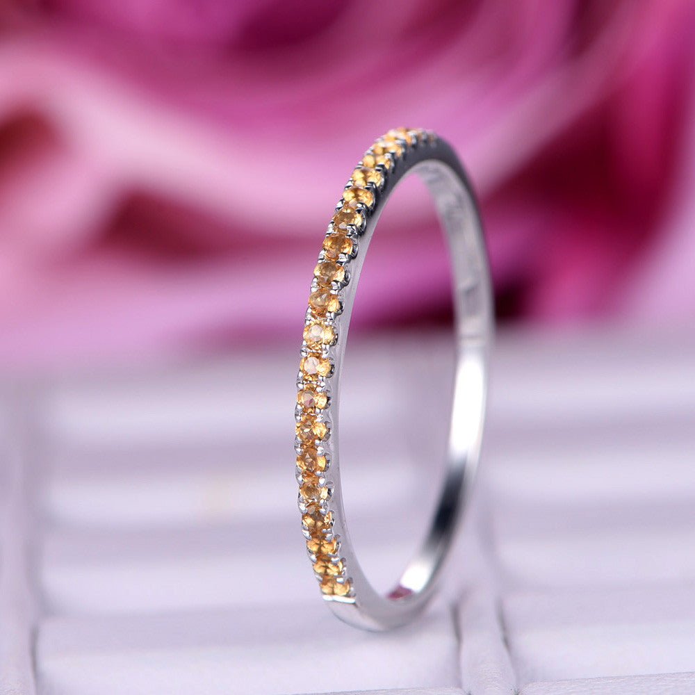 Citrine Wedding Band Half Eternity Anniversary Ring 14K White Gold - Lord of Gem Rings