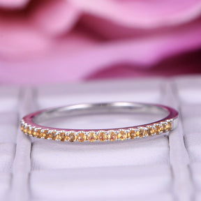 Citrine Wedding Band Half Eternity Anniversary Ring 14K White Gold - Lord of Gem Rings