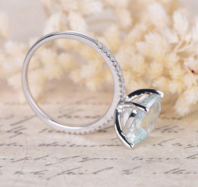 Classic Cushion Light Blue Aquamarine Diamond Engagement Ring - Lord of Gem Rings