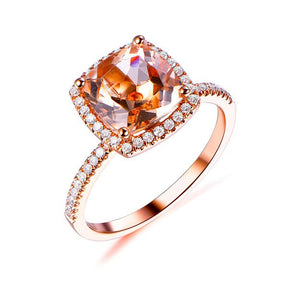 Classic Cushion Morganite Ring Diamond Halo 14K Rose Gold - Lord of Gem Rings