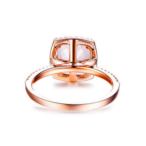 Classic Cushion Morganite Ring Diamond Halo 14K Rose Gold - Lord of Gem Rings