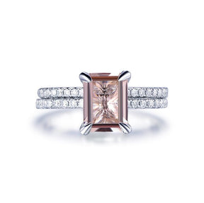 Classic Emerald Cut Morganite Diamond Bridal Set 14K White Gold - Lord of Gem Rings