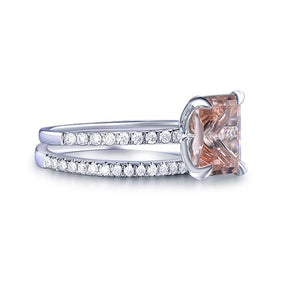 Classic Emerald Cut Morganite Diamond Bridal Set 14K White Gold - Lord of Gem Rings