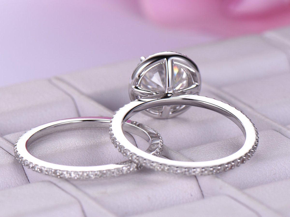 Classic Round Moissanite Bridal Set Full Enternity Diamond Accents - Lord of Gem Rings