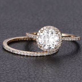 Classic Round Moissanite Eternity Diamond Wedding Ring Set - Lord of Gem Rings