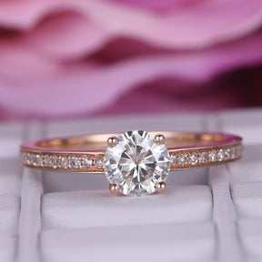 Classic Round Moissanite Ring with Diamond Accents - Lord of Gem Rings