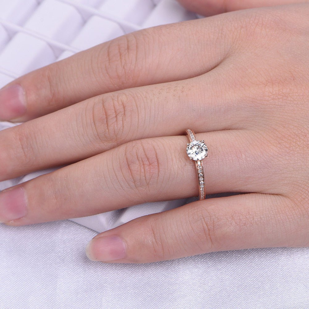 Classic Round Moissanite Ring with Diamond Accents - Lord of Gem Rings
