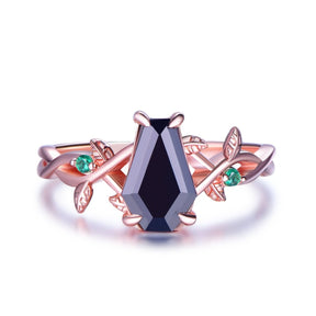 Coffin Cut Black Onyx Engagement Ring 14K Gold - Lord of Gem Rings