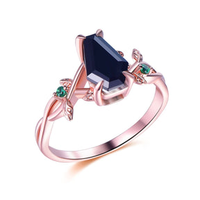 Coffin Cut Black Onyx Engagement Ring 14K Gold - Lord of Gem Rings