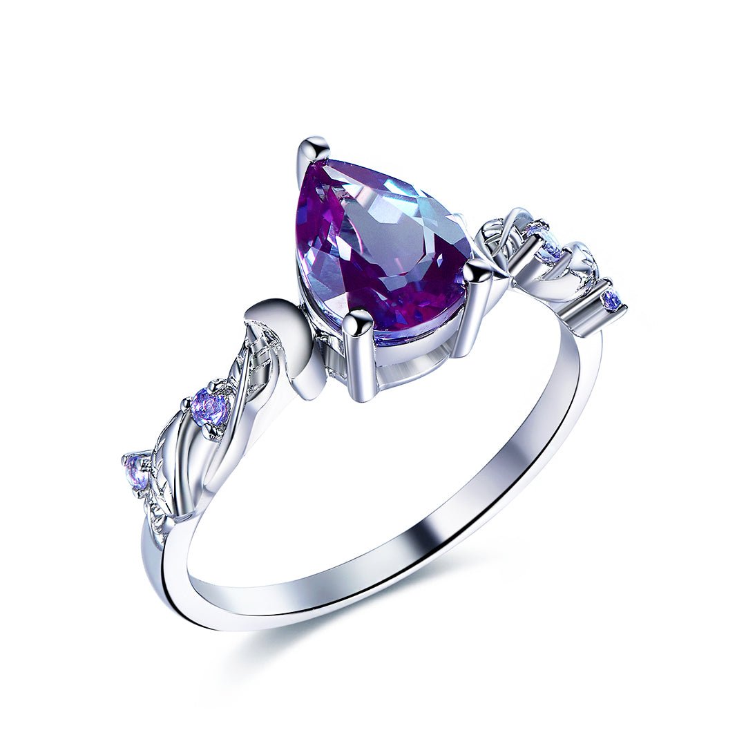 Crescent Bloom Alexandrite Ring in 14k White Gold - Lord of Gem Rings