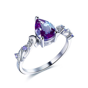 Crescent Bloom Alexandrite Ring in 14k White Gold - Lord of Gem Rings